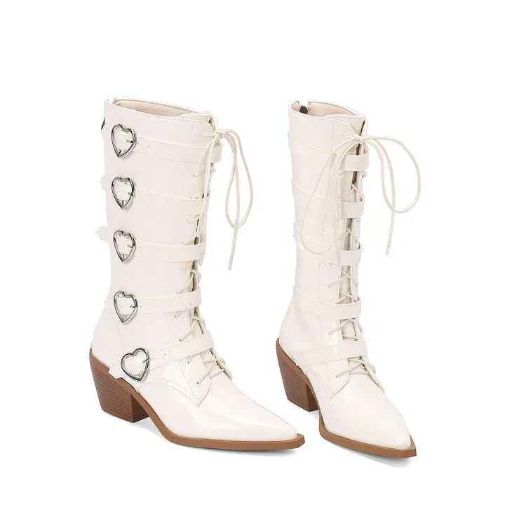 Tillbuy Heart Buckle Knee High Boots