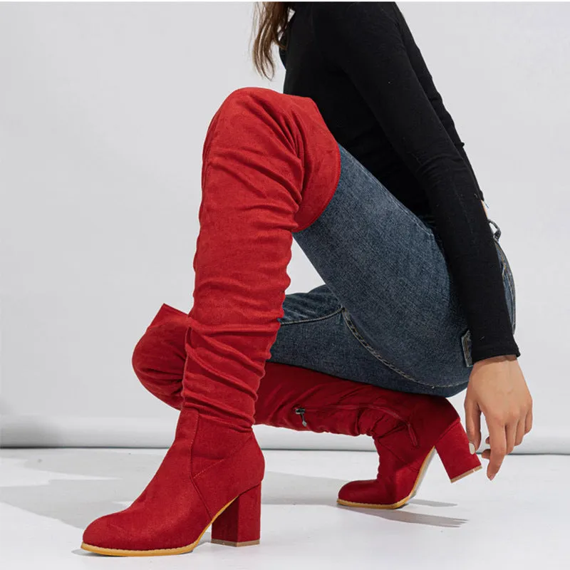 Tillbuy Suede Over Knee Boots