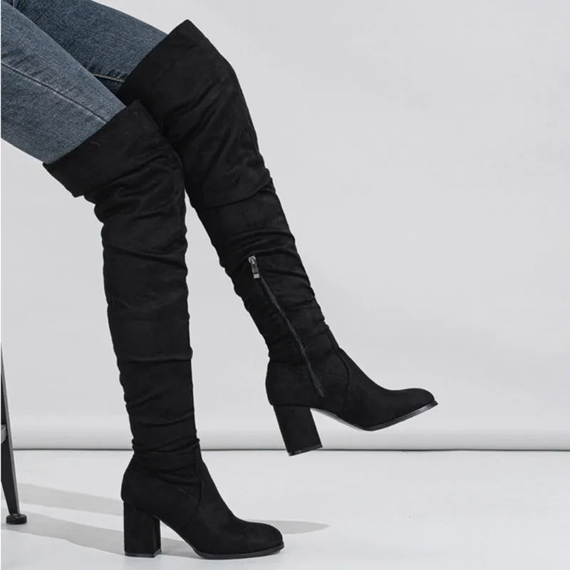 Tillbuy Suede Over Knee Boots