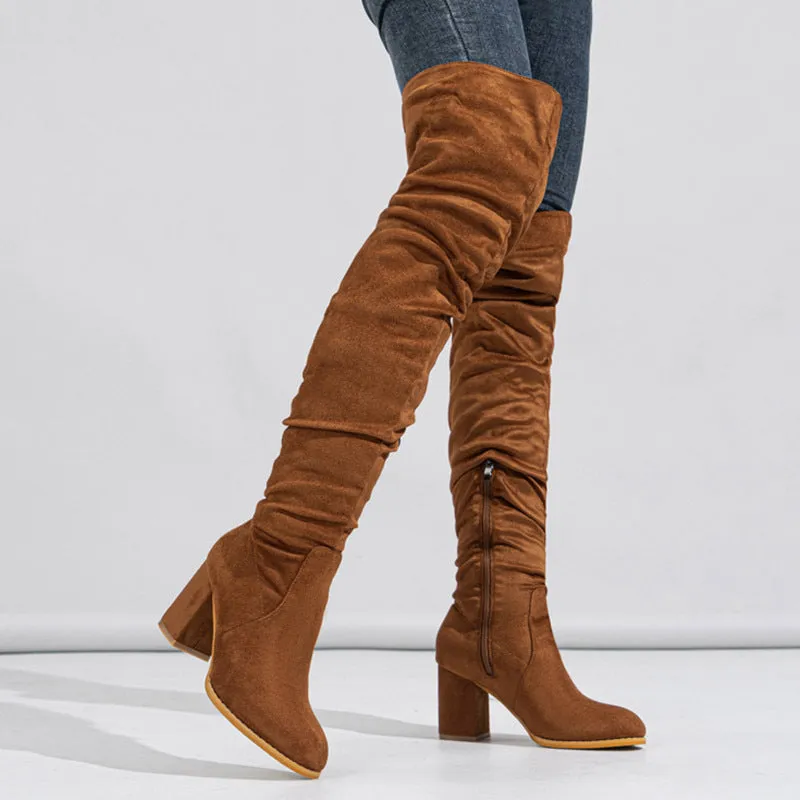 Tillbuy Suede Over Knee Boots