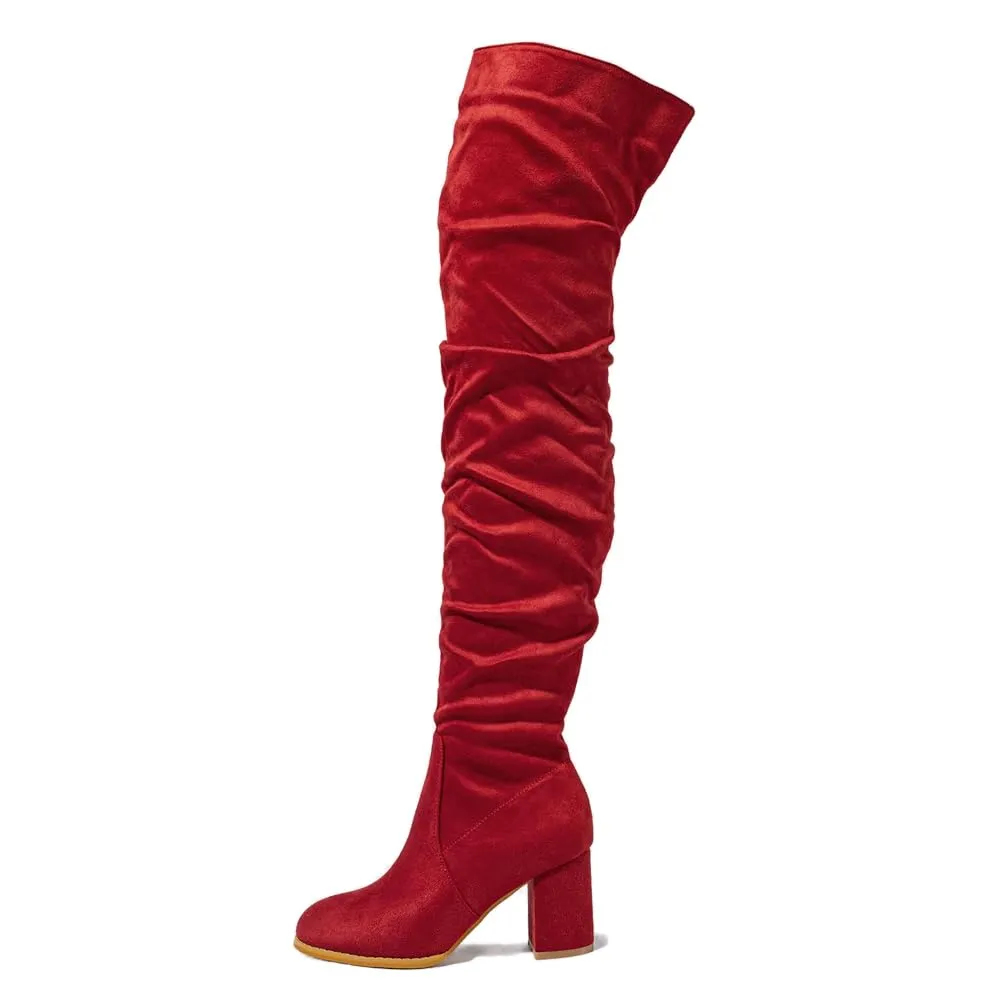 Tillbuy Suede Over Knee Boots
