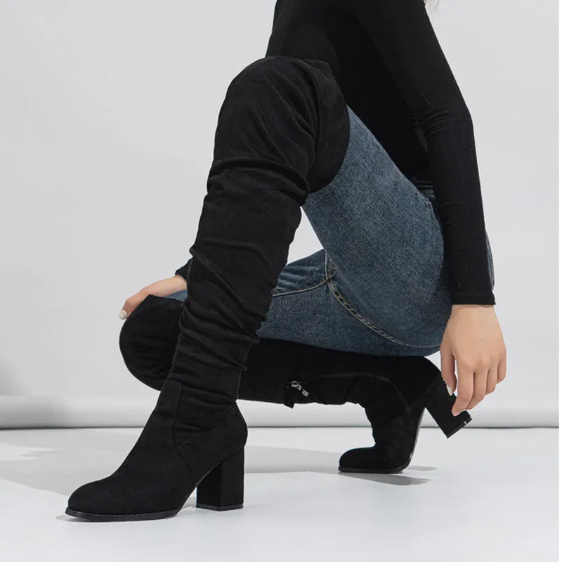 Tillbuy Suede Over Knee Boots