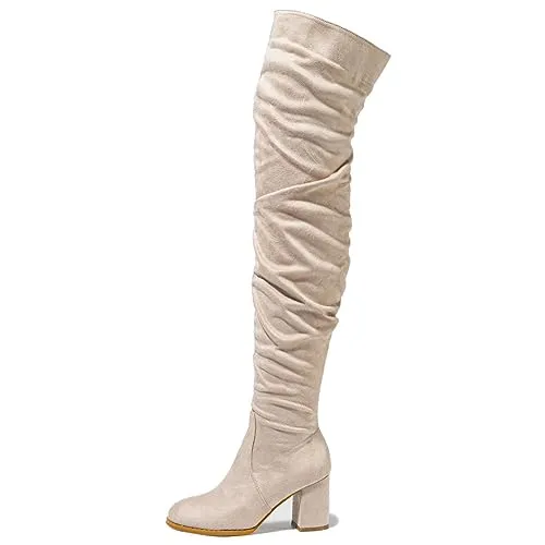 Tillbuy Suede Over Knee Boots