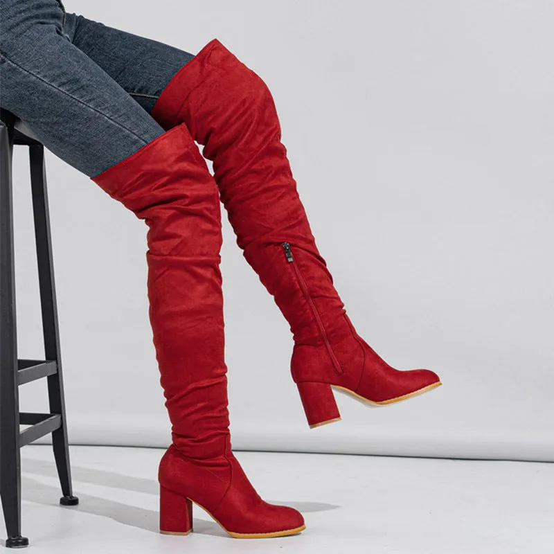 Tillbuy Suede Over Knee Boots