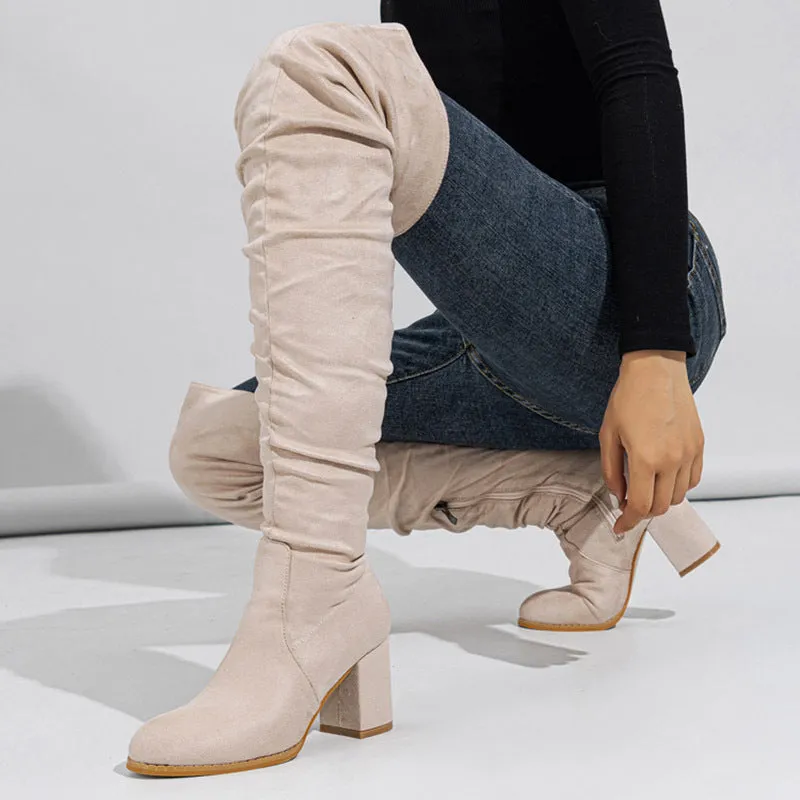Tillbuy Suede Over Knee Boots