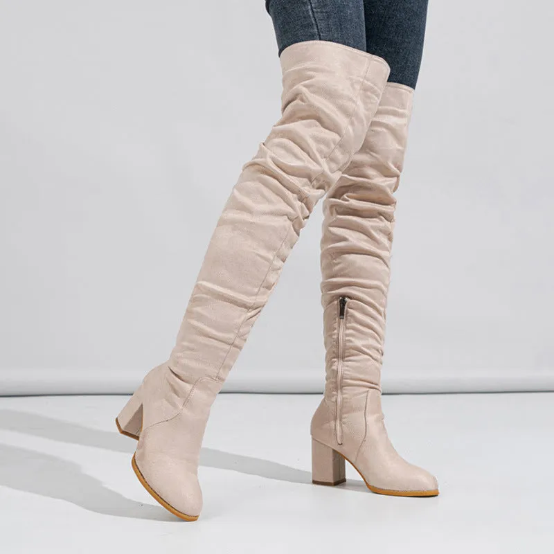 Tillbuy Suede Over Knee Boots