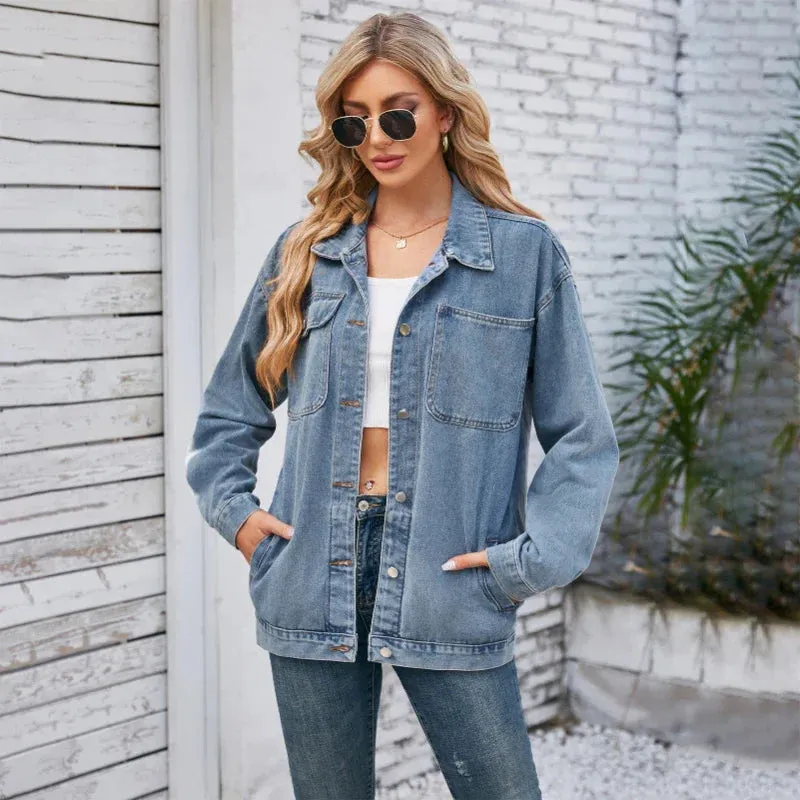 Toleet-Winter and Autumn Outfits Christmas/Thanksgiving_Womens Autumn Spring Oversized Denim Casual Distressed Boyfriend Comfy Jacket