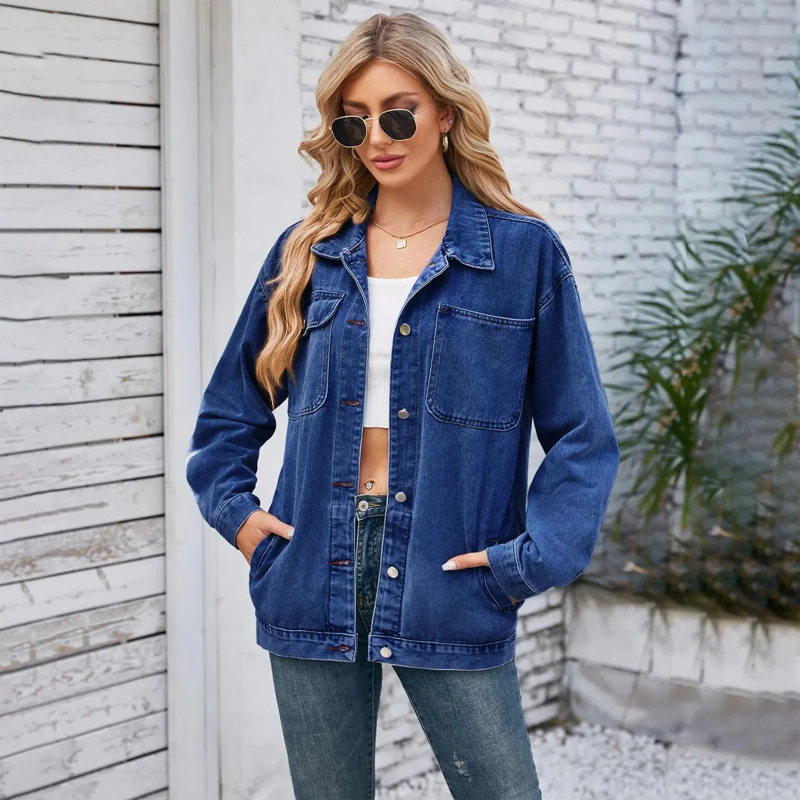 Toleet-Winter and Autumn Outfits Christmas/Thanksgiving_Womens Autumn Spring Oversized Denim Casual Distressed Boyfriend Comfy Jacket