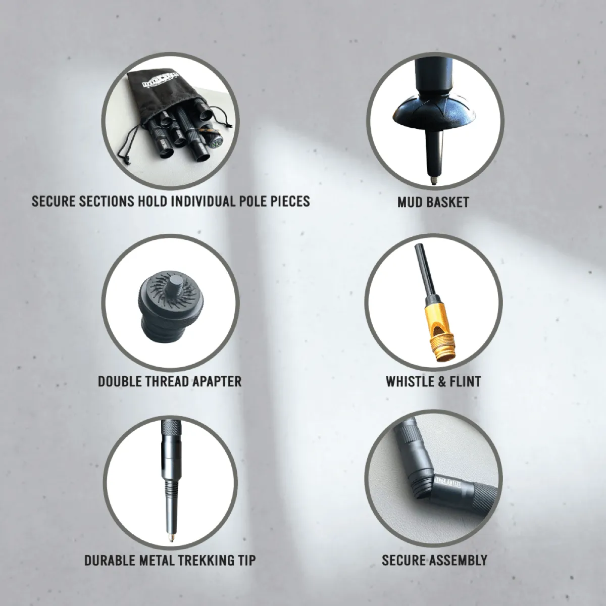 Trek Outfit 17-in-1 Tactical Trekking Poles with Survival Tools and Rubber Tips
