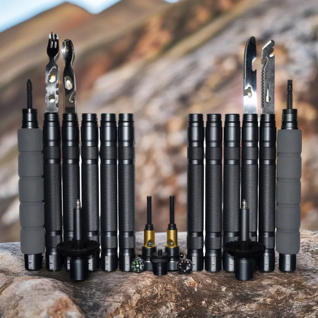 Trek Outfit 17-in-1 Tactical Trekking Poles with Survival Tools and Rubber Tips