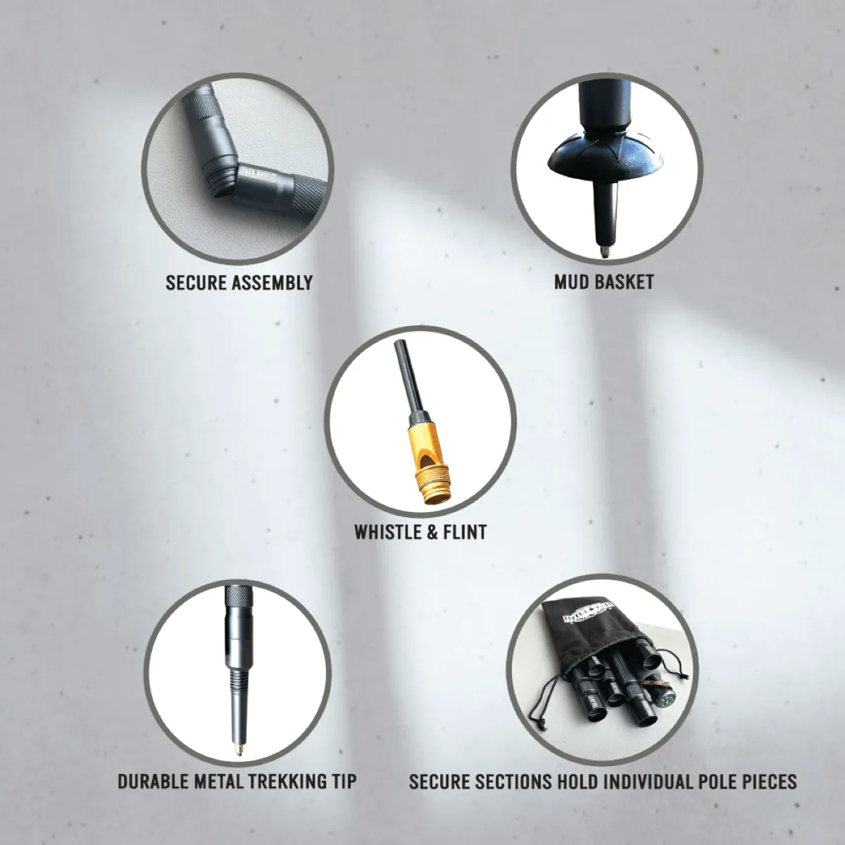 Trek Outfit Temperature Tactical Hiking Stick with Survival Tools and EVA Grip