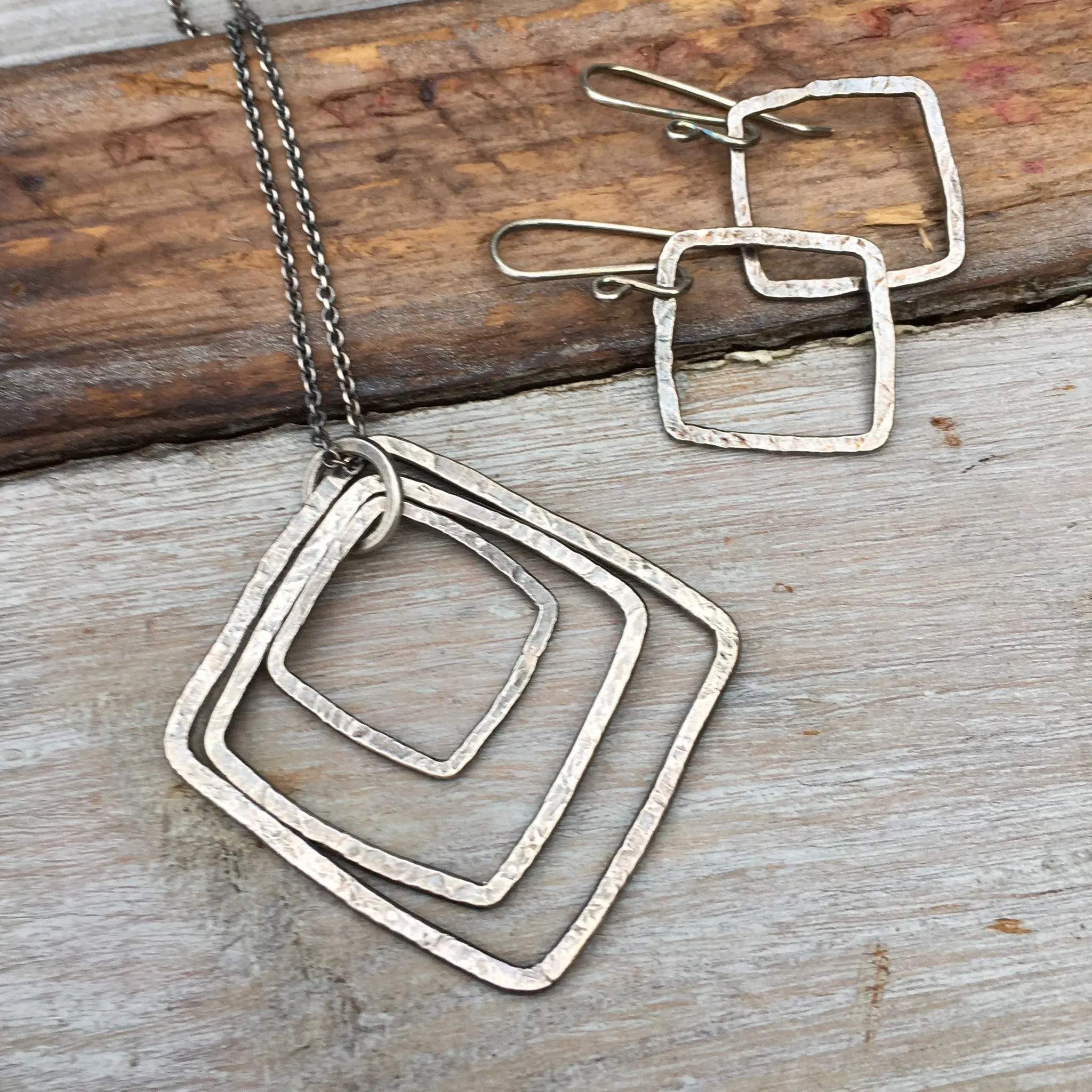 Triple Square Necklace ~ Oxidized