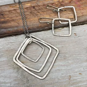 Triple Square Necklace ~ Oxidized