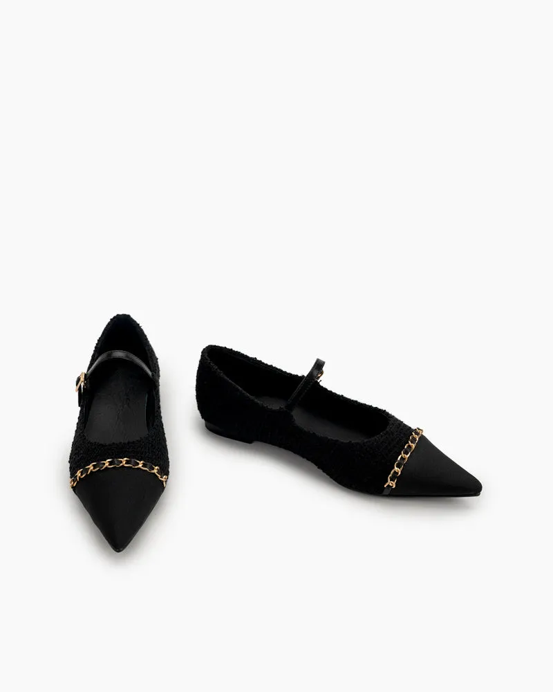 Tweed Pointed Toe Slip on Ballet Mary Jane Flats