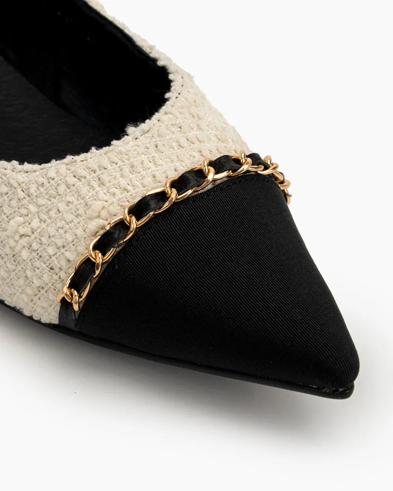Tweed Pointed Toe Slip on Ballet Mary Jane Flats