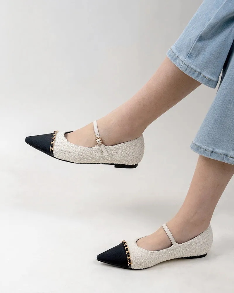 Tweed Pointed Toe Slip on Ballet Mary Jane Flats
