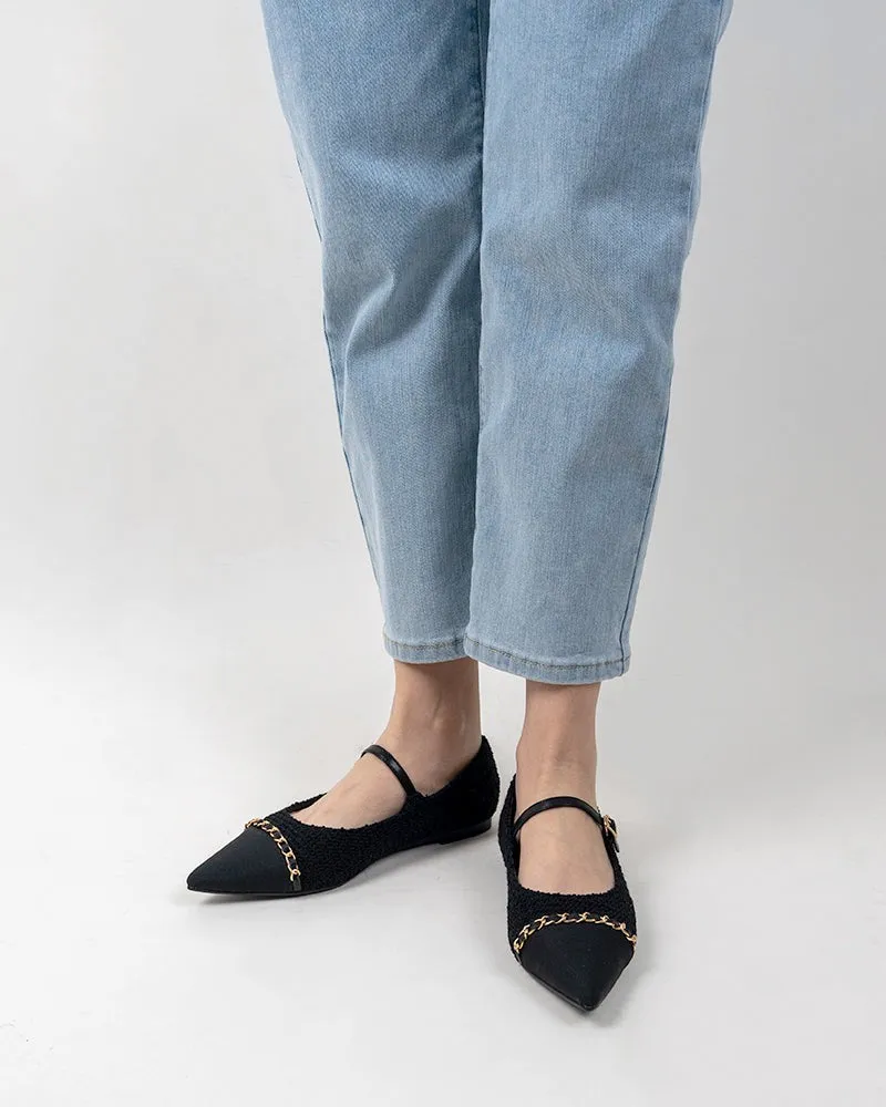 Tweed Pointed Toe Slip on Ballet Mary Jane Flats