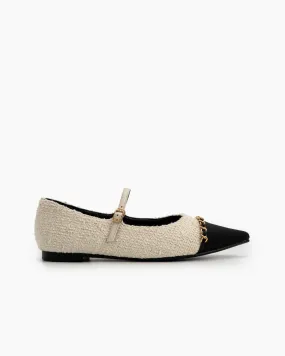 Tweed Pointed Toe Slip on Ballet Mary Jane Flats
