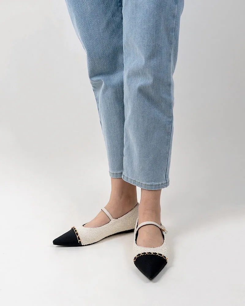 Tweed Pointed Toe Slip on Ballet Mary Jane Flats