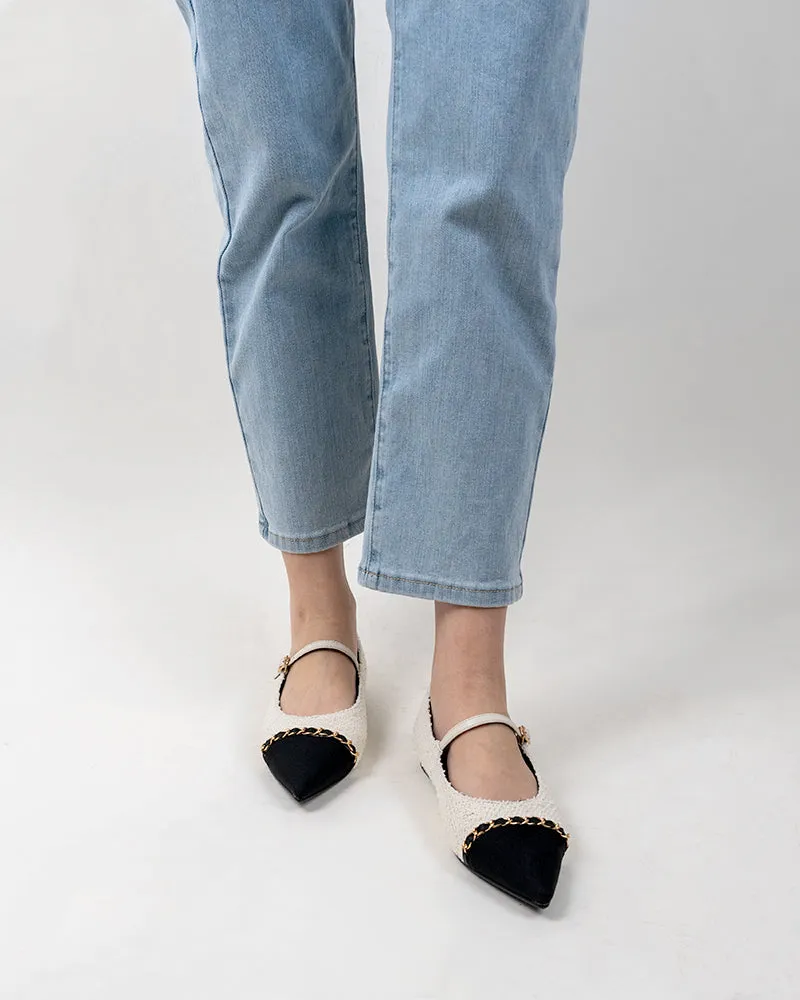 Tweed Pointed Toe Slip on Ballet Mary Jane Flats
