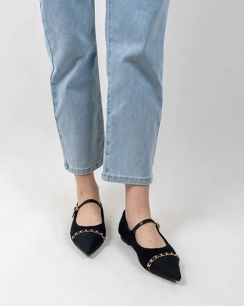 Tweed Pointed Toe Slip on Ballet Mary Jane Flats