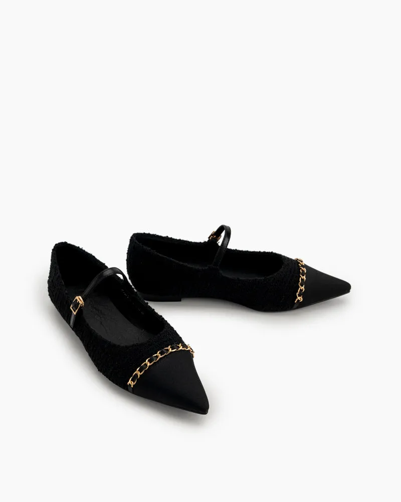 Tweed Pointed Toe Slip on Ballet Mary Jane Flats