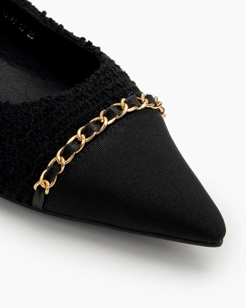 Tweed Pointed Toe Slip on Ballet Mary Jane Flats