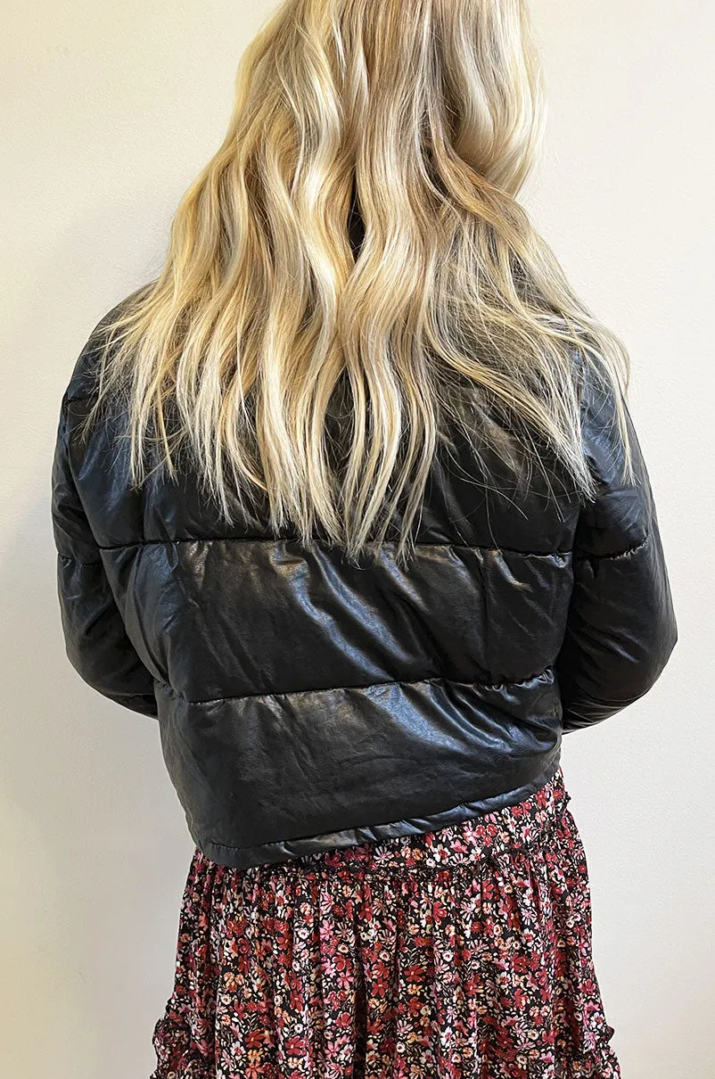 Uptown Girl Cropped Leather Puffer Jacket