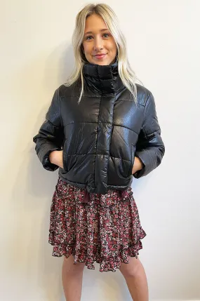 Uptown Girl Cropped Leather Puffer Jacket