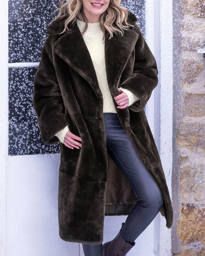 Warm Long Shearling Overcoat Teddy Outerwear