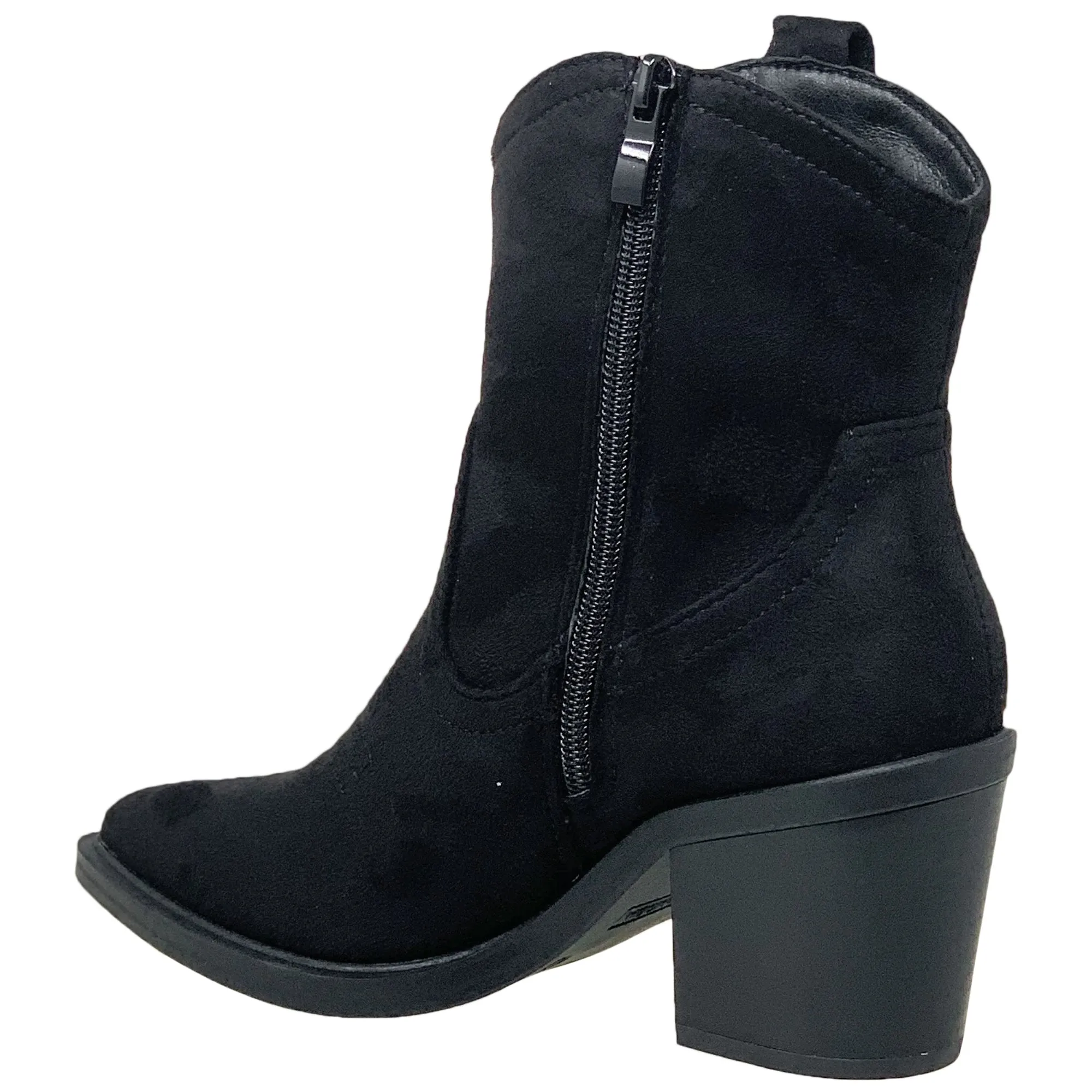 Western Ankle Booties Stitched Cowboy Toe Side Zipper Closure Black