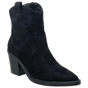 Western Ankle Booties Stitched Cowboy Toe Side Zipper Closure Black