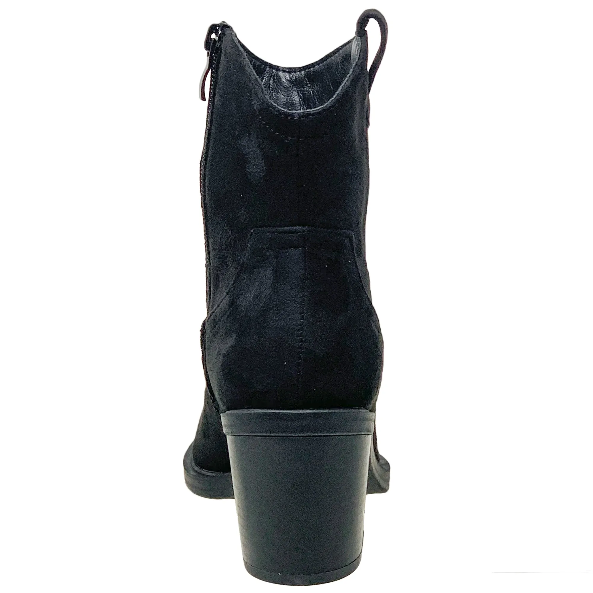 Western Ankle Booties Stitched Cowboy Toe Side Zipper Closure Black