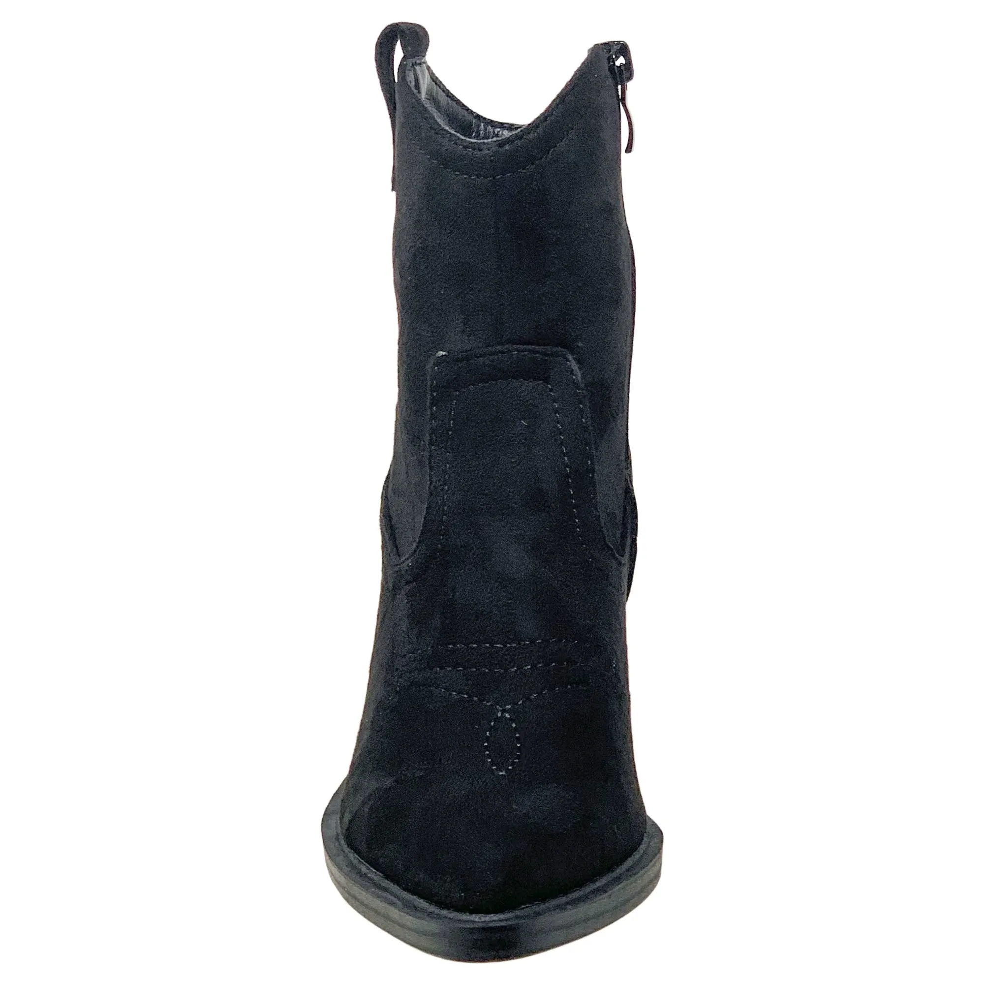 Western Ankle Booties Stitched Cowboy Toe Side Zipper Closure Black