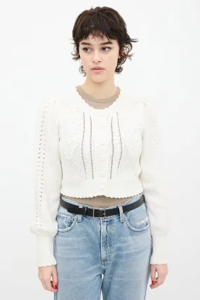 White Knit Cropped Heart Cardigan