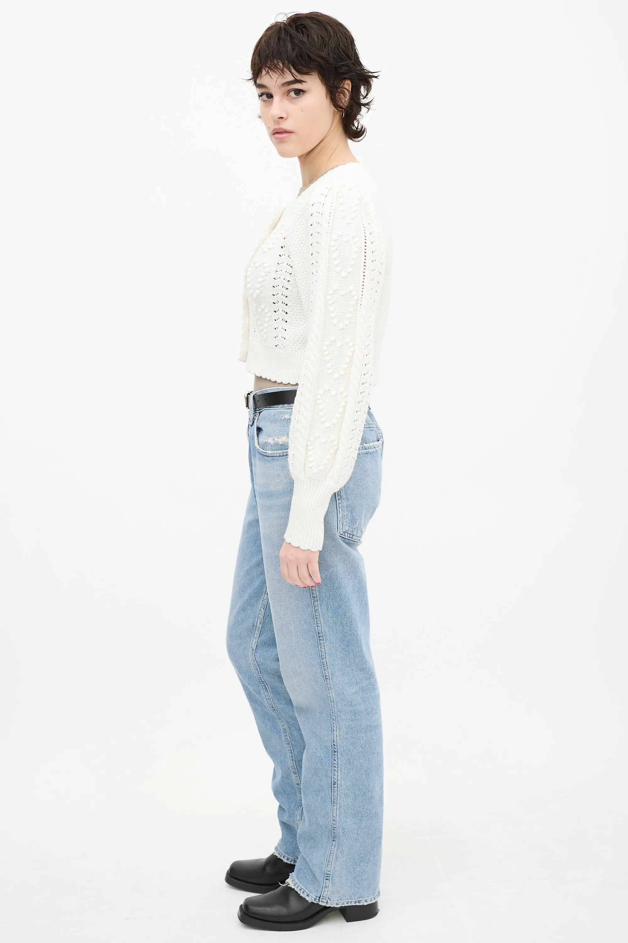 White Knit Cropped Heart Cardigan