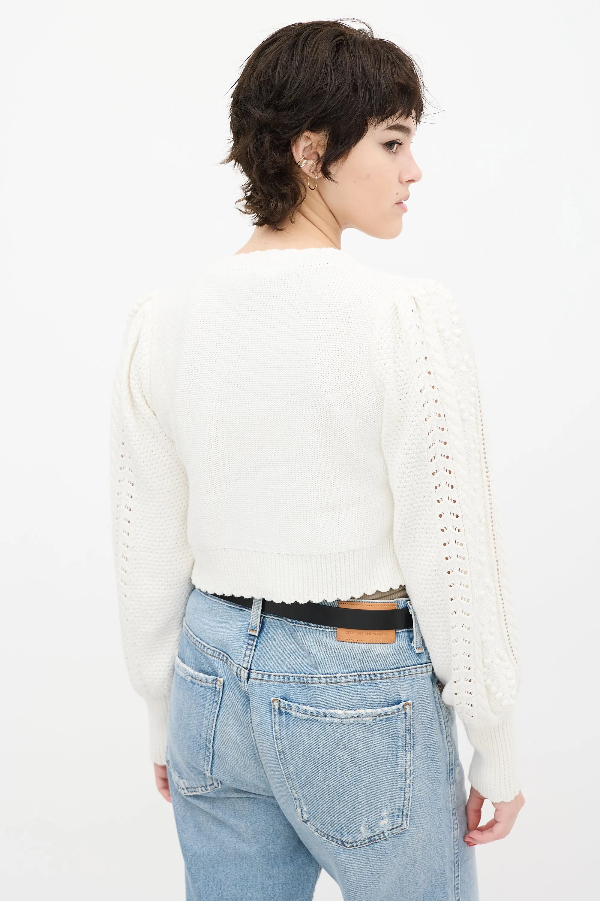 White Knit Cropped Heart Cardigan