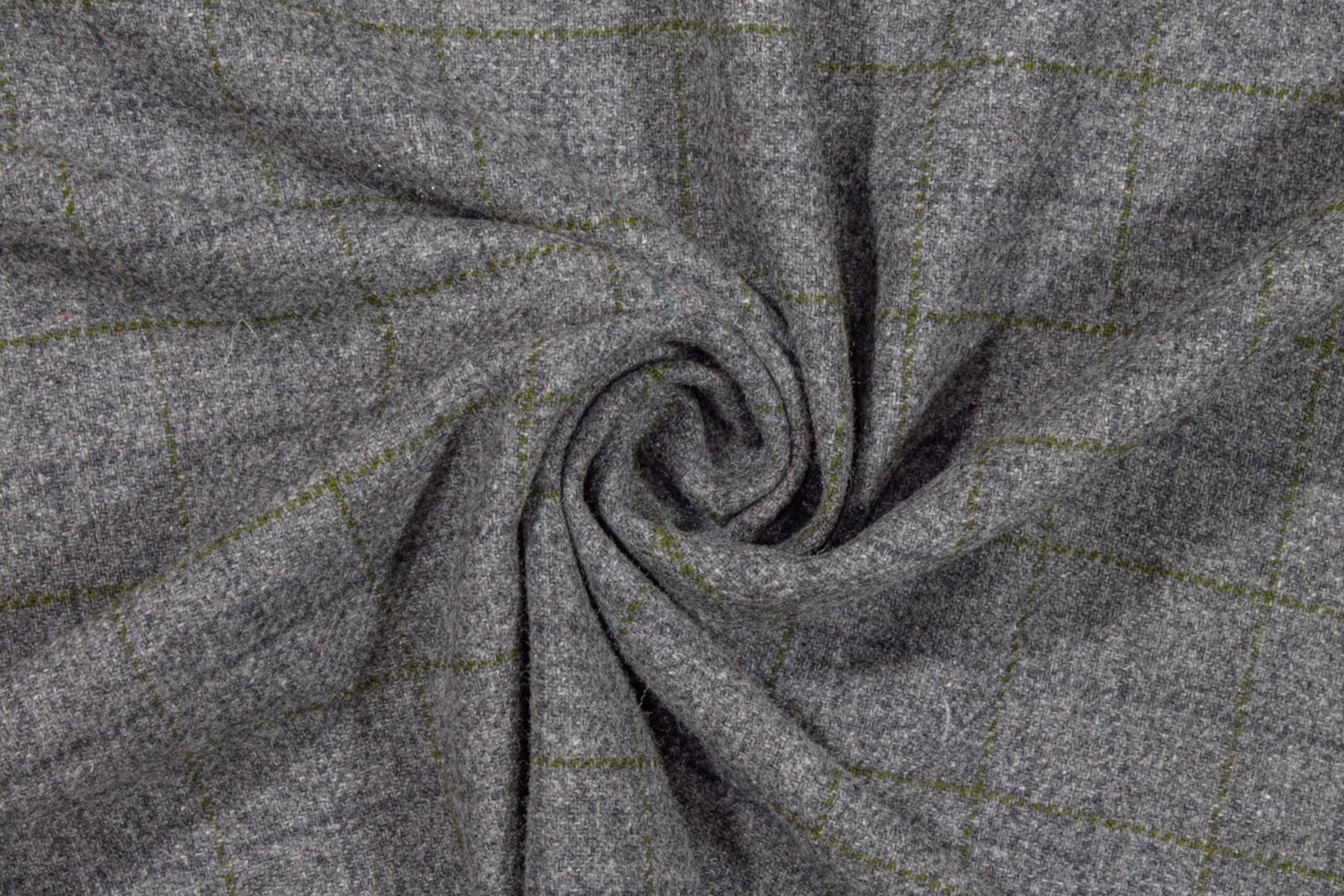 Windowpane Italian Wool - Gray and Olive Green