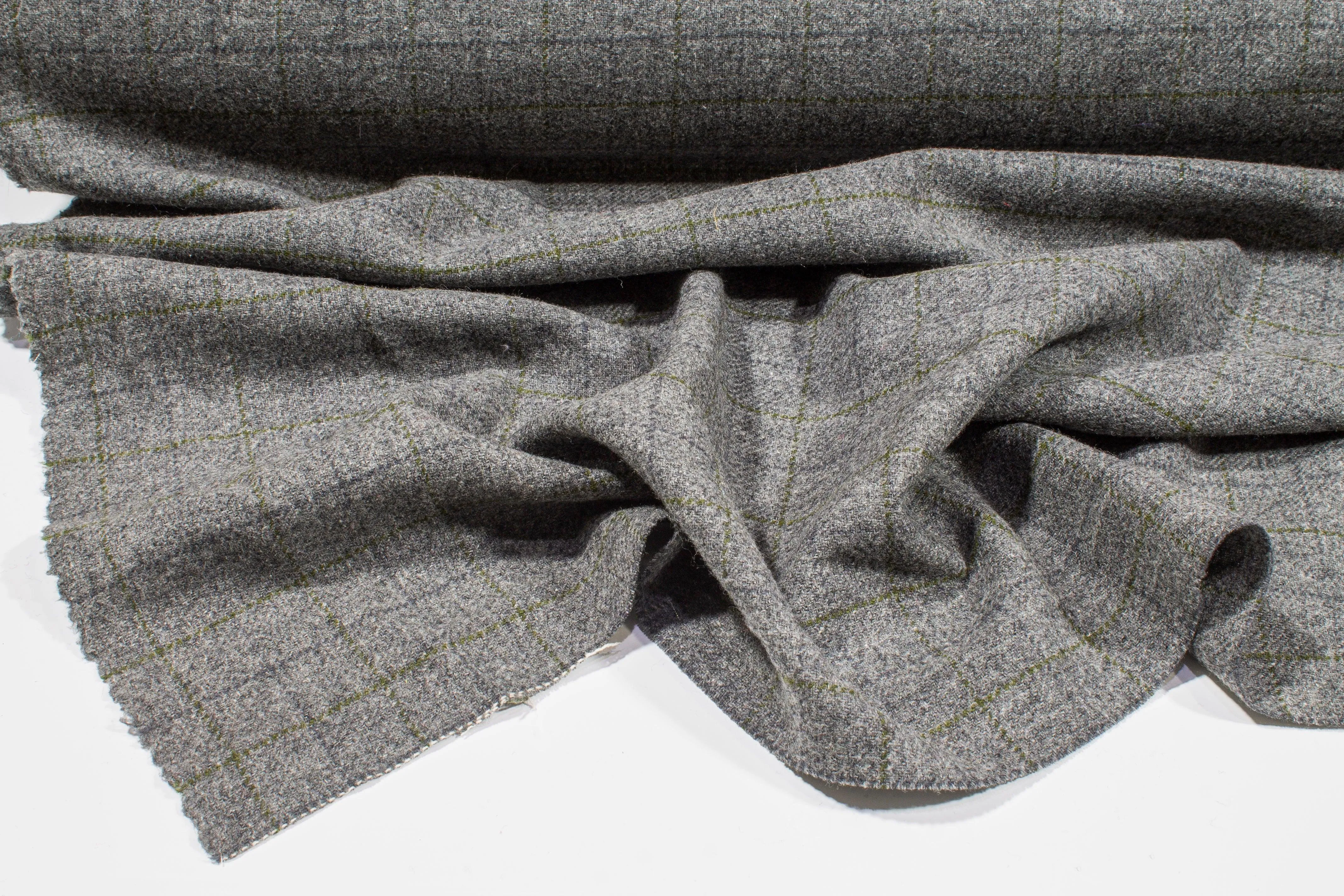 Windowpane Italian Wool - Gray and Olive Green