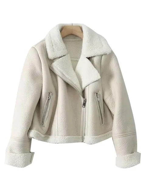 Winter Coat Thick Warm Winter Fur Faux Leather Cropped Jacket Coat