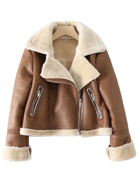 Winter Coat Thick Warm Winter Fur Faux Leather Cropped Jacket Coat