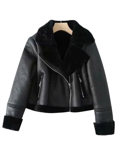 Winter Coat Thick Warm Winter Fur Faux Leather Cropped Jacket Coat