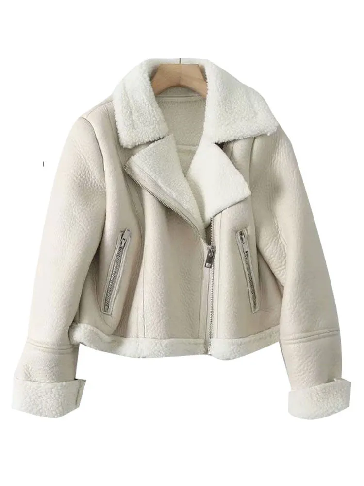 Winter Coat Thick Warm Winter Fur Faux Leather Cropped Jacket Coat