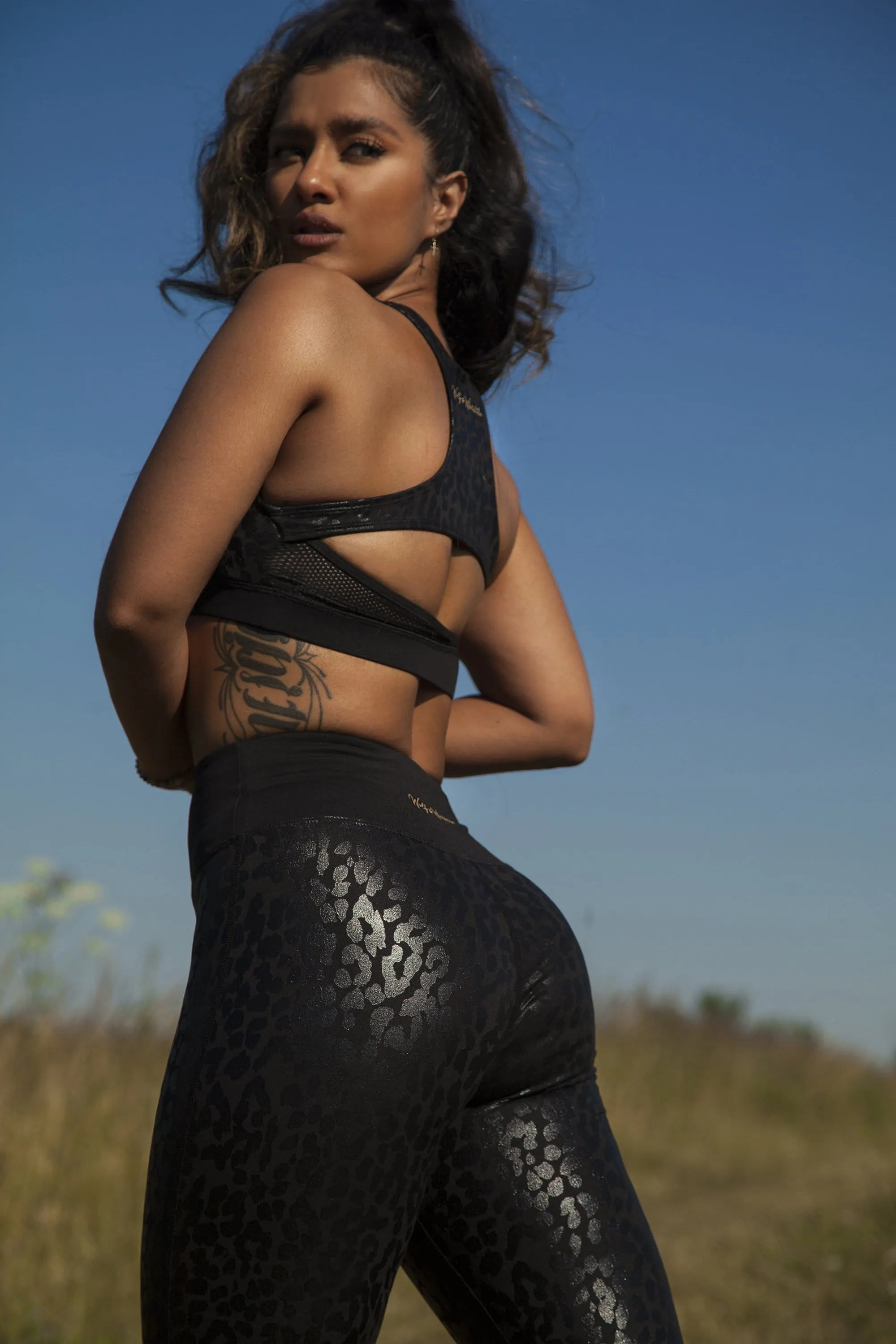 Wolf & Whistle Wet Look Leopard Black High Waist Leggings