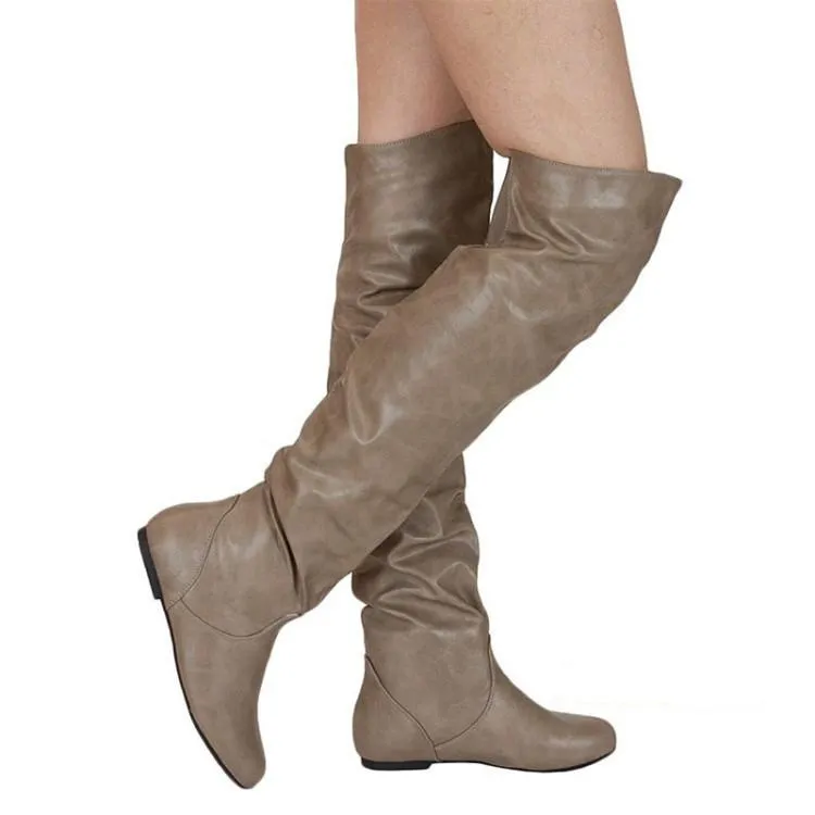 Women flat over the knee thigh high slouch boots