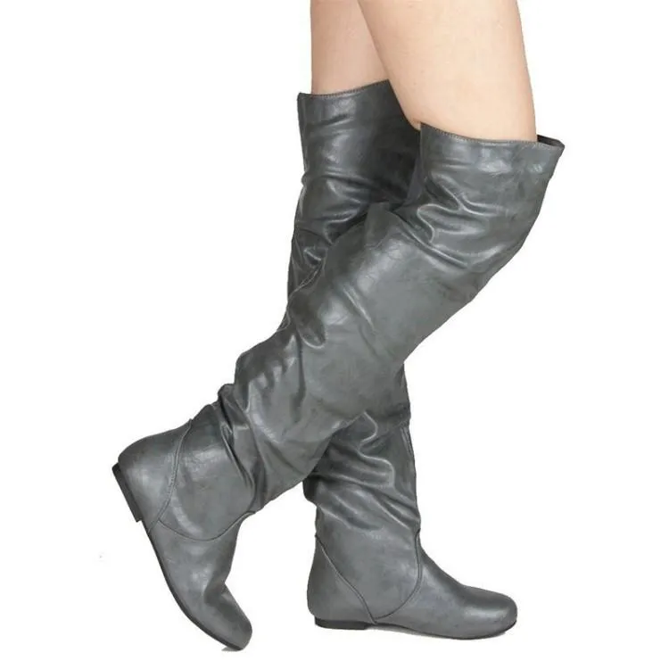 Women flat over the knee thigh high slouch boots