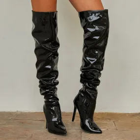 Women over the knee boots patent leather stiletto long slouch boots