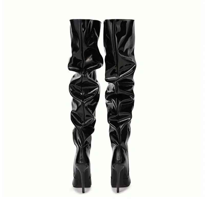 Women over the knee boots patent leather stiletto long slouch boots