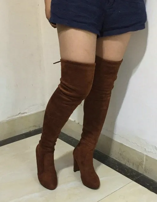 Women Stretch Suede Slim Thigh High Sexy boots