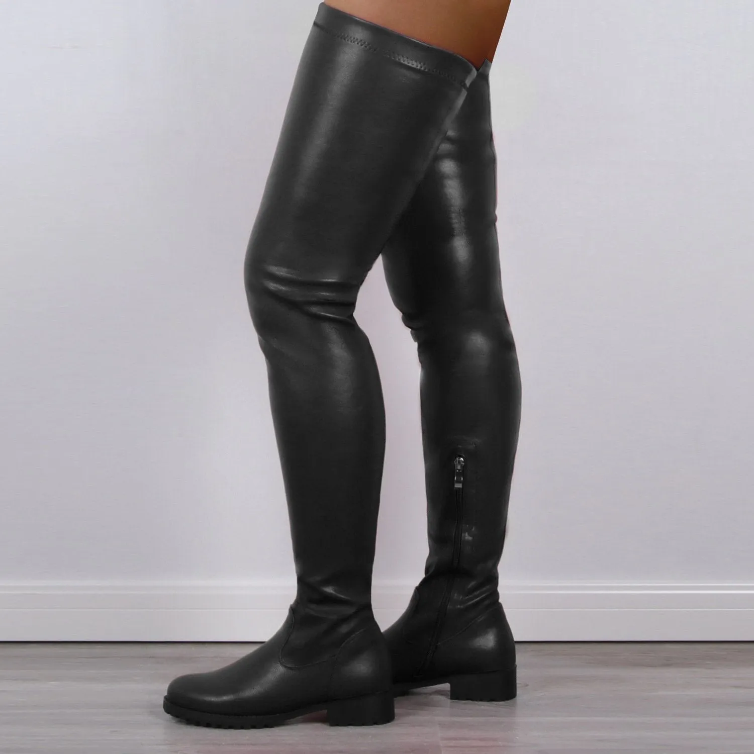 Women's elastic thigh high boots low square heel over the knee boots